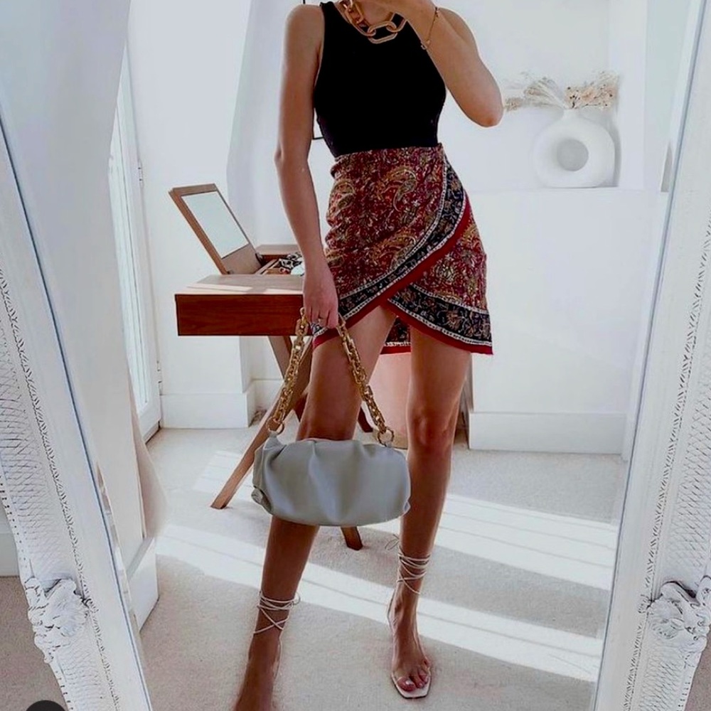 Zara Paisley Print Sarong Skirt Beaded Burgundy White - XL